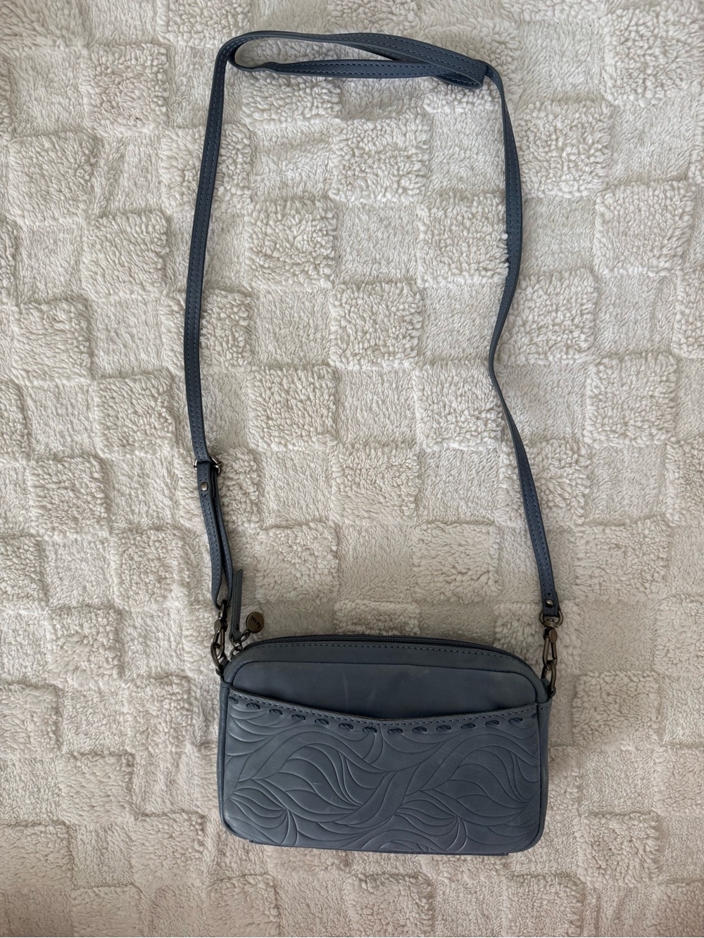 The Sak Blue Embossed Leather Crossbody Bag